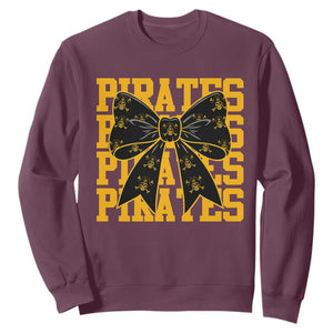 Pirates Coquette Bow Sweatshirt Retro Sports Style Pirate Skull TS10 Maroon Print Your Wear