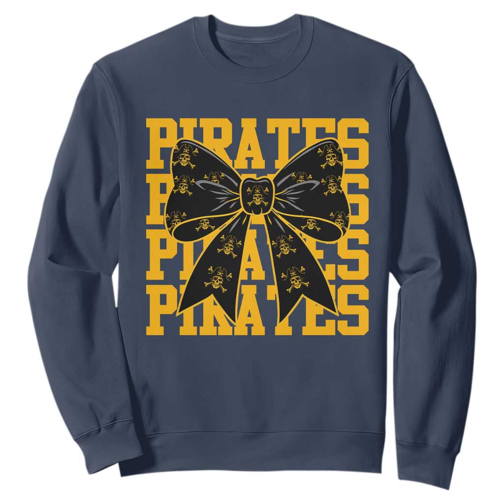 Pirates Coquette Bow Sweatshirt Retro Sports Style Pirate Skull TS10 Navy Print Your Wear