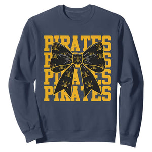 Pirates Coquette Bow Sweatshirt Retro Sports Style Pirate Skull TS10 Navy Print Your Wear