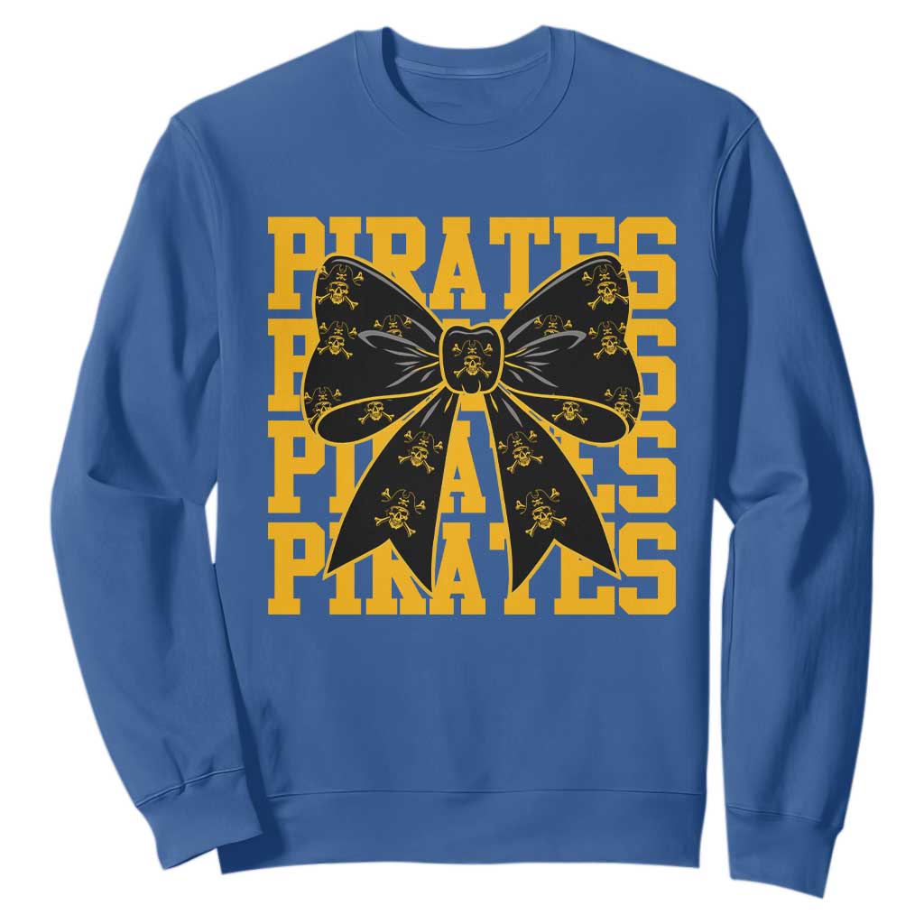 Pirates Coquette Bow Sweatshirt Retro Sports Style Pirate Skull TS10 Royal Blue Print Your Wear