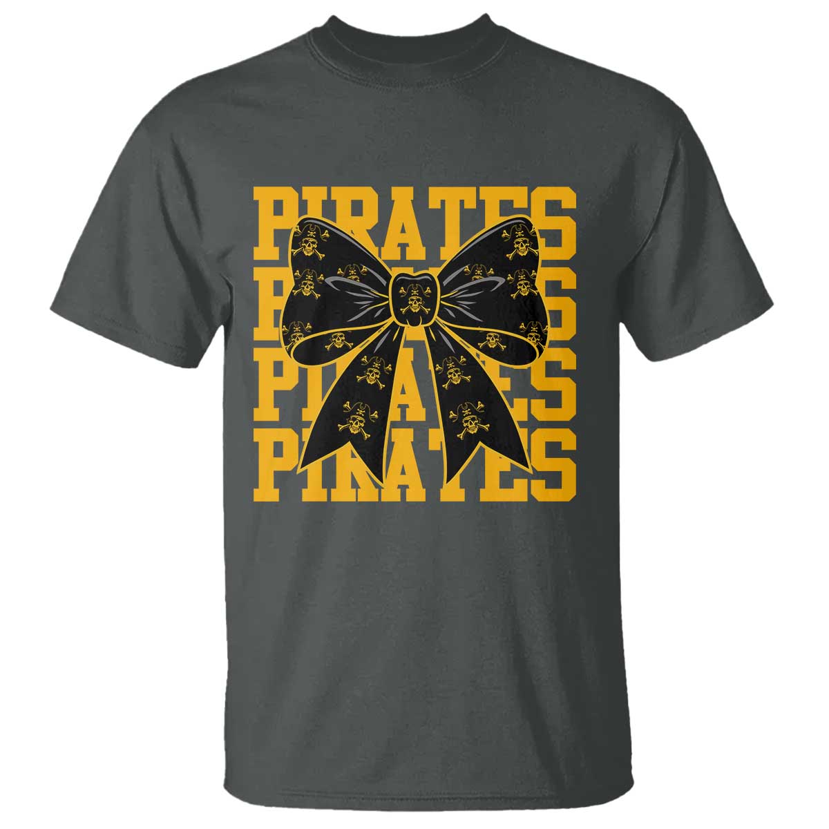 Pirates Coquette Bow T Shirt Retro Sports Style Pirate Skull TS10 Dark Heather Print Your Wear