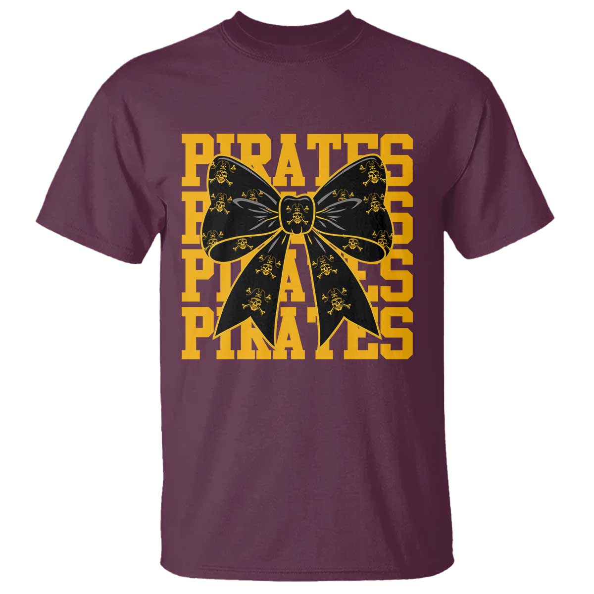 Pirates Coquette Bow T Shirt Retro Sports Style Pirate Skull TS10 Maroon Print Your Wear