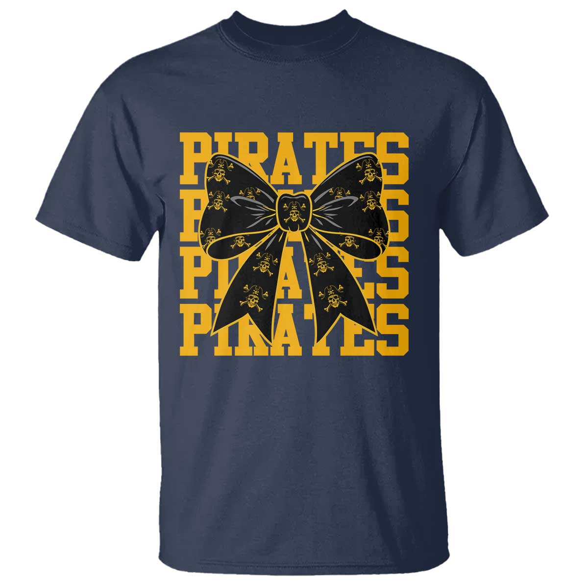 Pirates Coquette Bow T Shirt Retro Sports Style Pirate Skull TS10 Navy Print Your Wear
