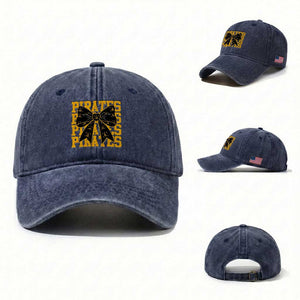 Pirates Coquette Bow Washed Cotton Baseball Cap Retro Sports Style Pirate Skull TS10 Washed Cap Universal Fit Navy Print Your Wear