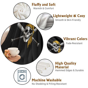 Baseball Pirate Skull Throw Blanket Retro Vintage Cross Baseball Bats TS10 Print Your Wear