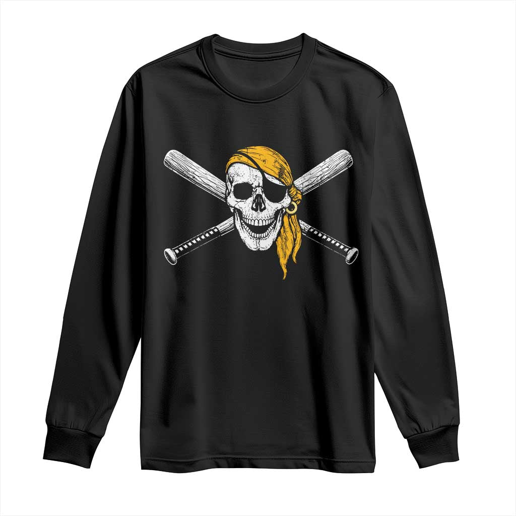 Baseball Pirate Skull Long Sleeve Shirt Retro Vintage Cross Baseball Bats TS10 Black Print Your Wear