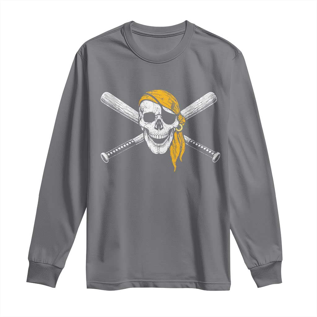 Baseball Pirate Skull Long Sleeve Shirt Retro Vintage Cross Baseball Bats TS10 Charcoal Print Your Wear