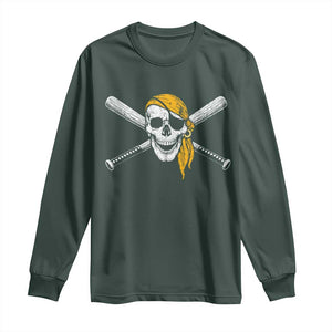 Baseball Pirate Skull Long Sleeve Shirt Retro Vintage Cross Baseball Bats TS10 Dark Forest Green Print Your Wear