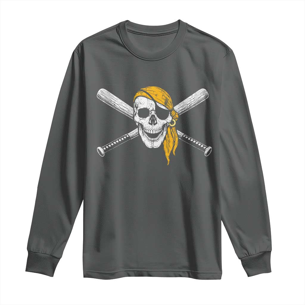 Baseball Pirate Skull Long Sleeve Shirt Retro Vintage Cross Baseball Bats TS10 Dark Heather Print Your Wear
