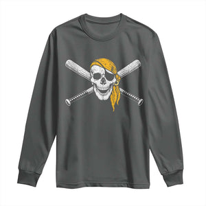 Baseball Pirate Skull Long Sleeve Shirt Retro Vintage Cross Baseball Bats TS10 Dark Heather Print Your Wear