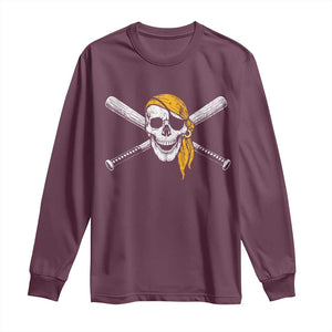 Baseball Pirate Skull Long Sleeve Shirt Retro Vintage Cross Baseball Bats TS10 Maroon Print Your Wear