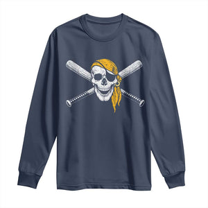 Baseball Pirate Skull Long Sleeve Shirt Retro Vintage Cross Baseball Bats TS10 Navy Print Your Wear