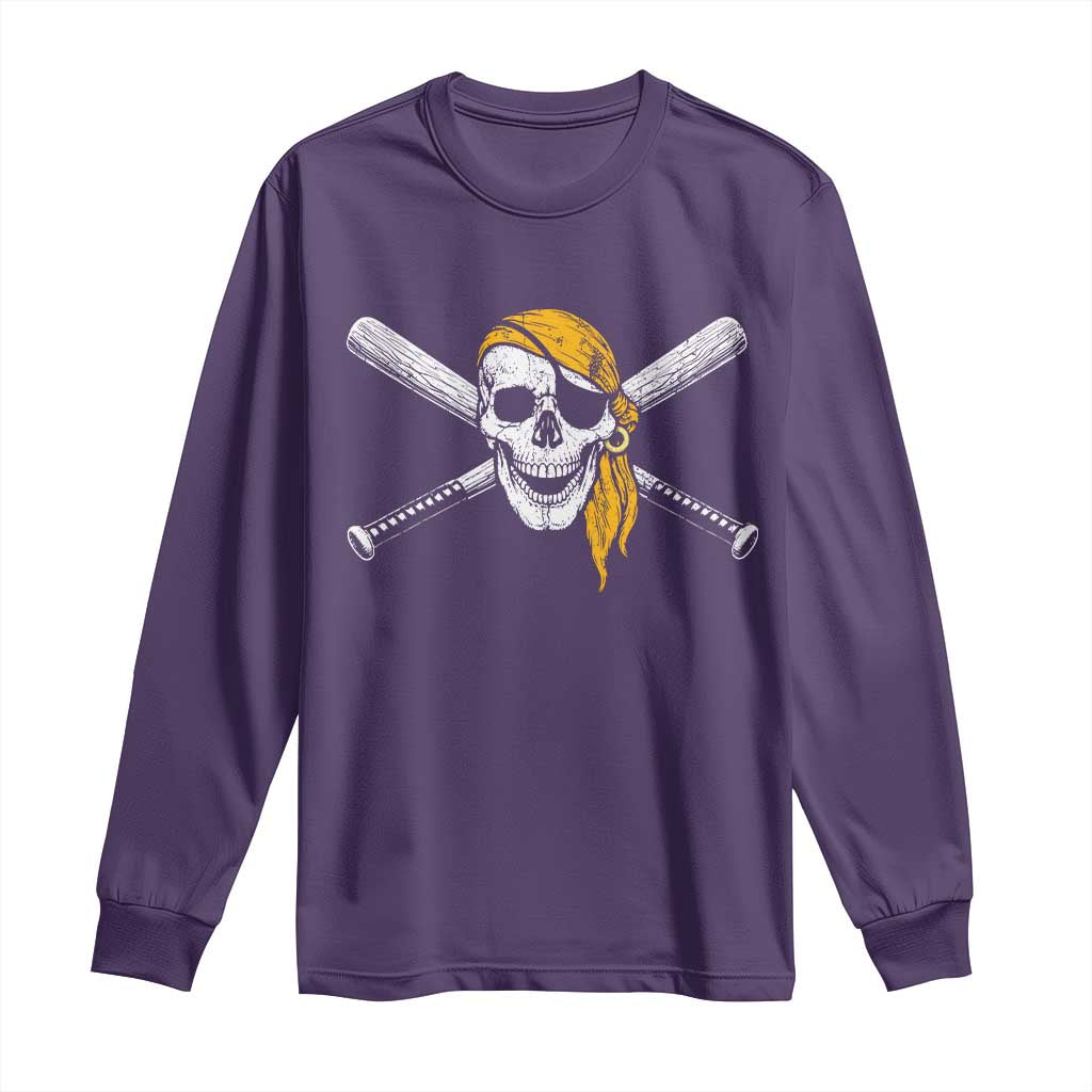 Baseball Pirate Skull Long Sleeve Shirt Retro Vintage Cross Baseball Bats TS10 Purple Print Your Wear