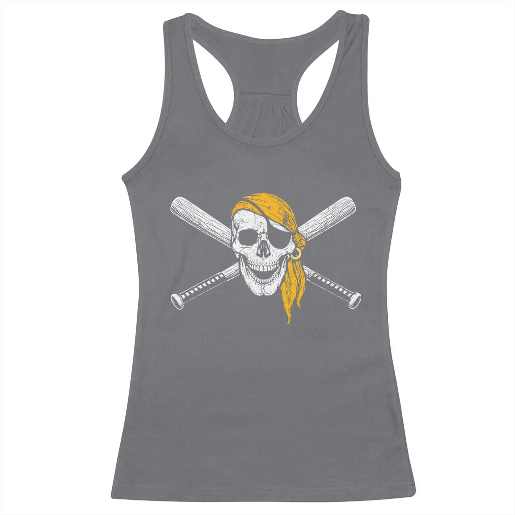 Baseball Pirate Skull Racerback Tank Top Retro Vintage Cross Baseball Bats TS10 Charcoal Print Your Wear