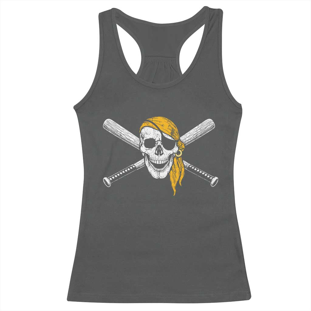 Baseball Pirate Skull Racerback Tank Top Retro Vintage Cross Baseball Bats TS10 Dark Heather Print Your Wear