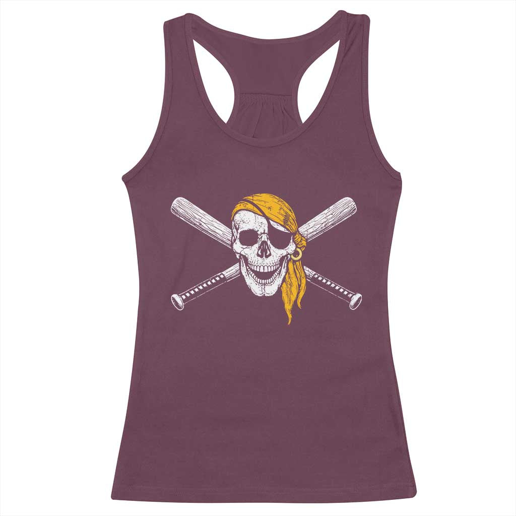 Baseball Pirate Skull Racerback Tank Top Retro Vintage Cross Baseball Bats TS10 Maroon Print Your Wear