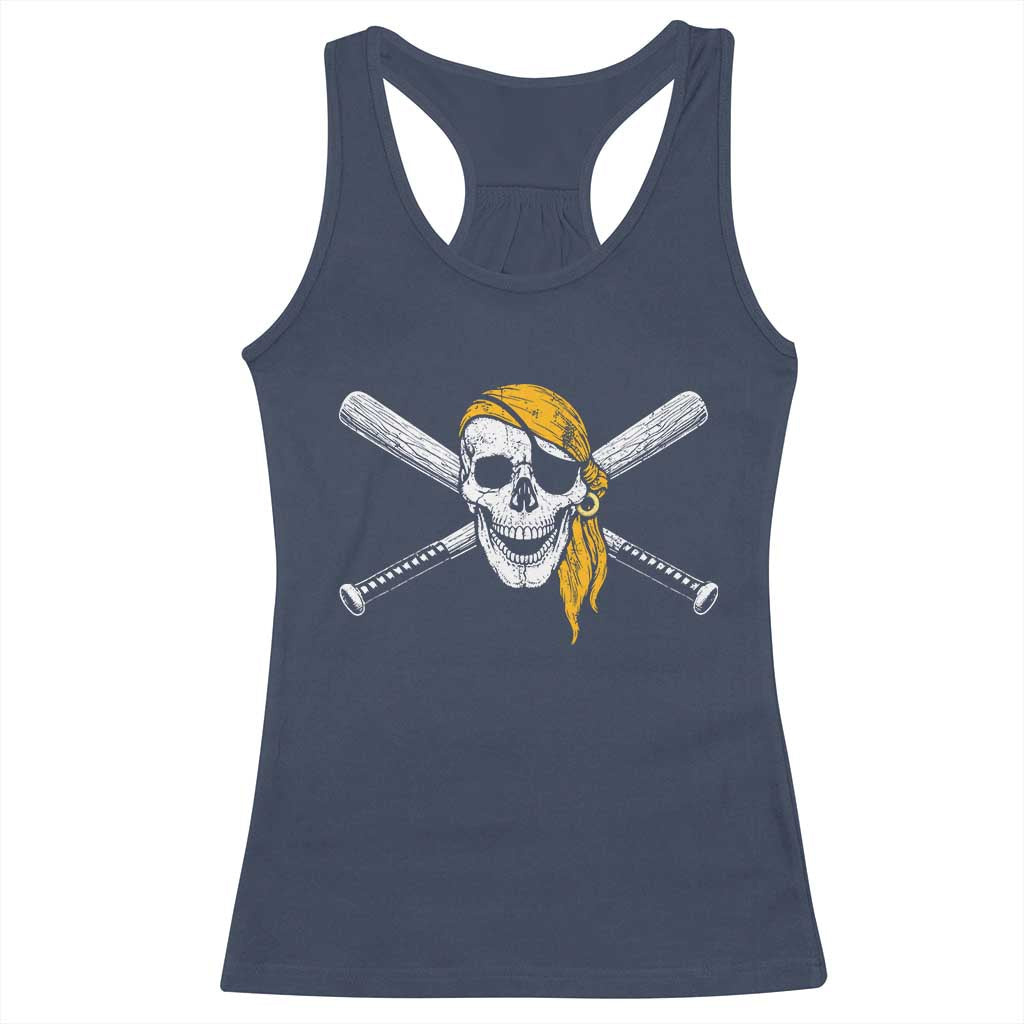 Baseball Pirate Skull Racerback Tank Top Retro Vintage Cross Baseball Bats TS10 Navy Print Your Wear