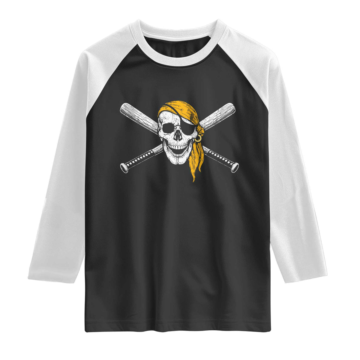 Baseball Pirate Skull Raglan Shirt Retro Vintage Cross Baseball Bats TS10 Black White Print Your Wear
