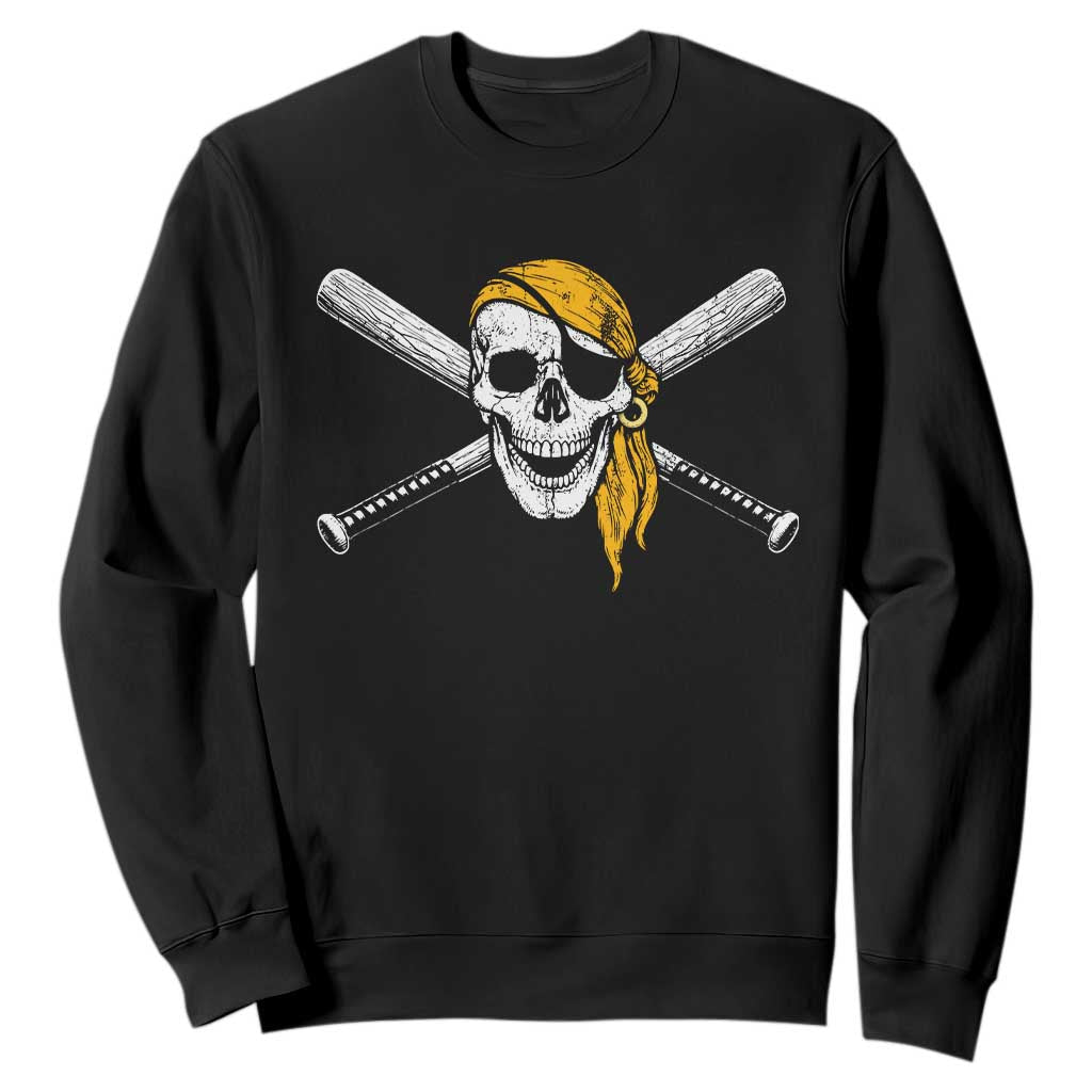 Baseball Pirate Skull Sweatshirt Retro Vintage Cross Baseball Bats TS10 Black Print Your Wear