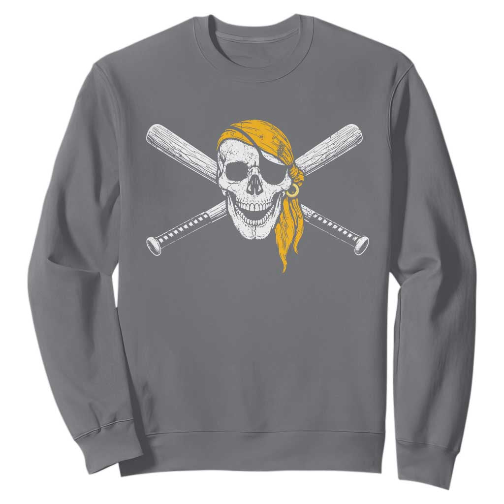 Baseball Pirate Skull Sweatshirt Retro Vintage Cross Baseball Bats TS10 Charcoal Print Your Wear