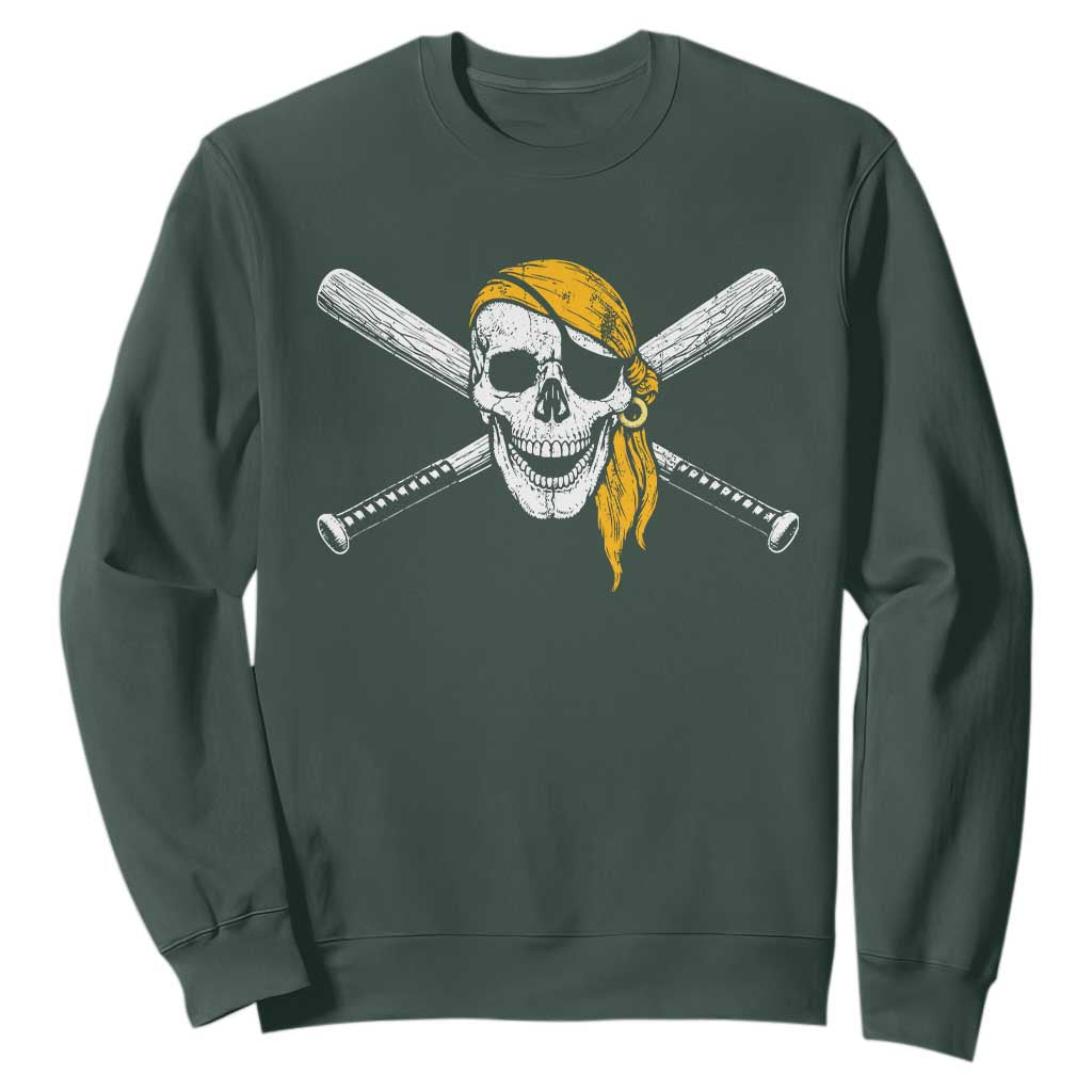 Baseball Pirate Skull Sweatshirt Retro Vintage Cross Baseball Bats TS10 Dark Forest Green Print Your Wear