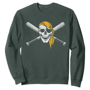 Baseball Pirate Skull Sweatshirt Retro Vintage Cross Baseball Bats TS10 Dark Forest Green Print Your Wear