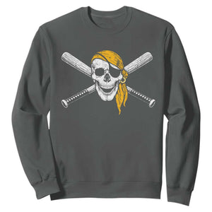 Baseball Pirate Skull Sweatshirt Retro Vintage Cross Baseball Bats TS10 Dark Heather Print Your Wear