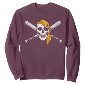 Baseball Pirate Skull Sweatshirt Retro Vintage Cross Baseball Bats TS10 Maroon Print Your Wear