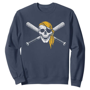Baseball Pirate Skull Sweatshirt Retro Vintage Cross Baseball Bats TS10 Navy Print Your Wear