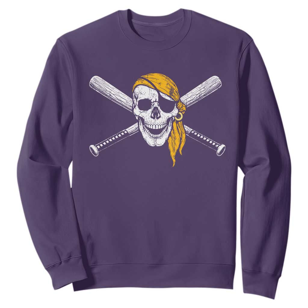 Baseball Pirate Skull Sweatshirt Retro Vintage Cross Baseball Bats TS10 Purple Print Your Wear