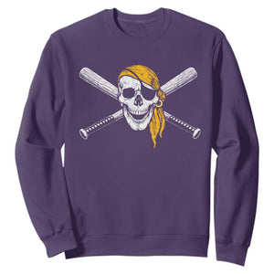 Baseball Pirate Skull Sweatshirt Retro Vintage Cross Baseball Bats TS10 Purple Print Your Wear