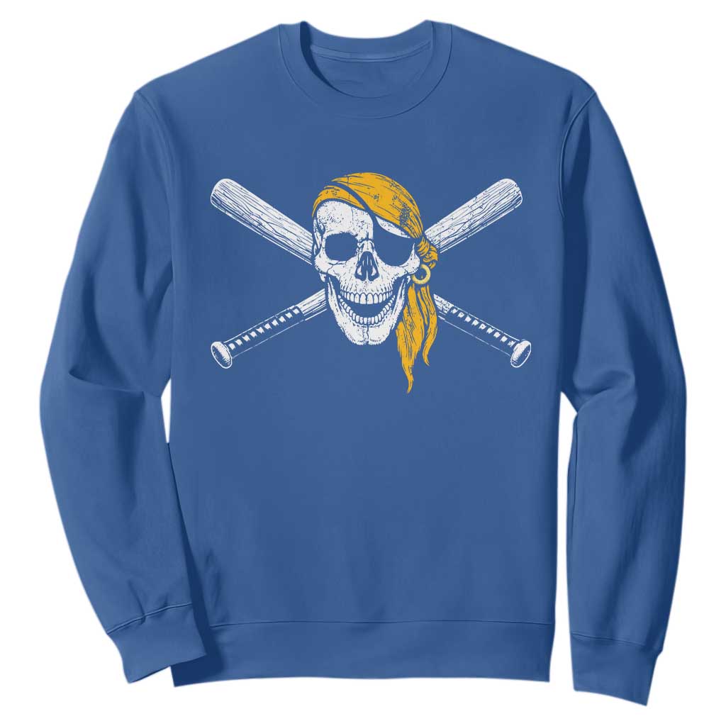 Baseball Pirate Skull Sweatshirt Retro Vintage Cross Baseball Bats TS10 Royal Blue Print Your Wear