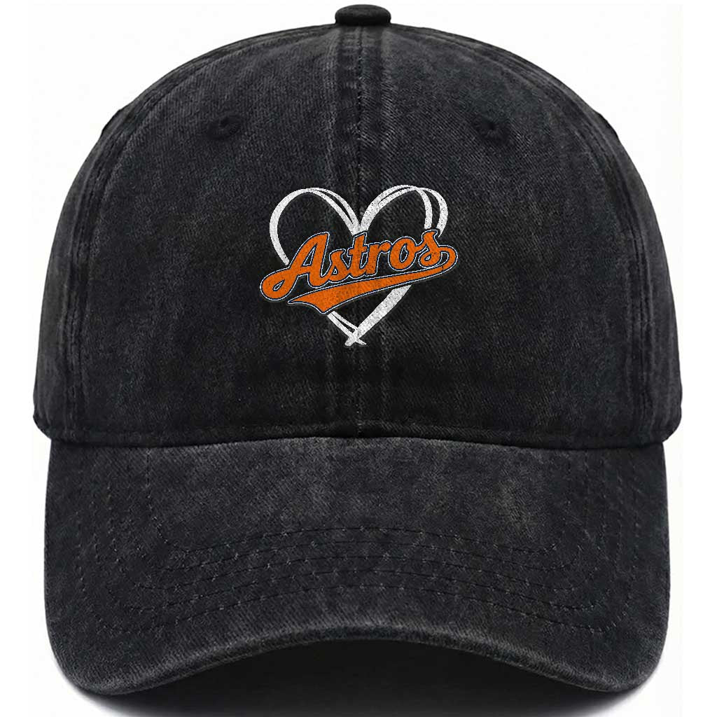 Vintage Astro Name Sports Style Washed Cotton Baseball Cap Varsity Script Vintage Baseball Heart Graphic TS10 Print Your Wear