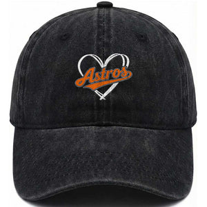 Vintage Astro Name Sports Style Washed Cotton Baseball Cap Varsity Script Vintage Baseball Heart Graphic TS10 Print Your Wear