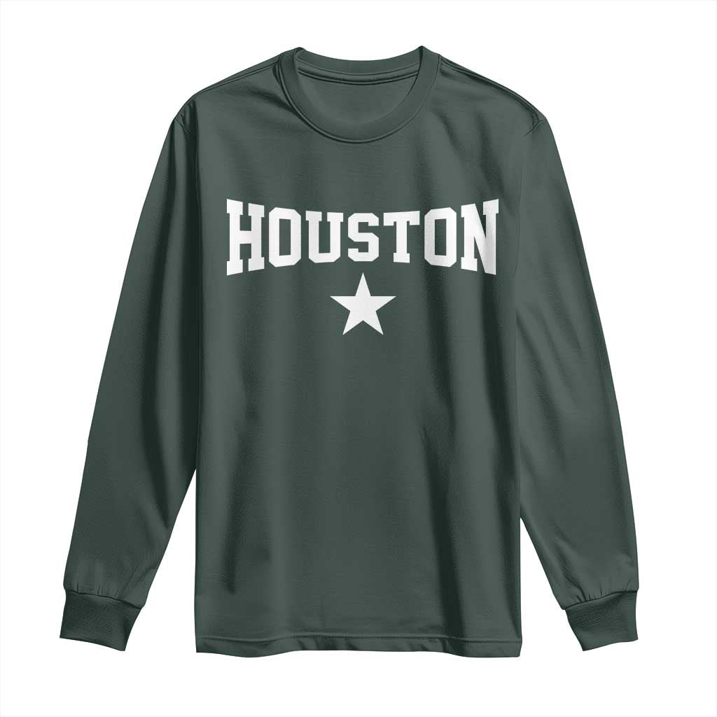 Vintage Houston Long Sleeve Shirt Retro Texas Throwback Athletic Sports Style 80s 90s TS10 Dark Forest Green Print Your Wear