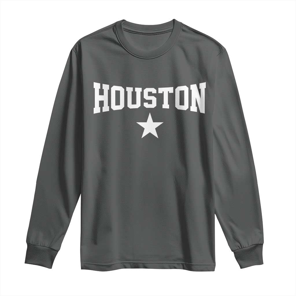Vintage Houston Long Sleeve Shirt Retro Texas Throwback Athletic Sports Style 80s 90s TS10 Dark Heather Print Your Wear