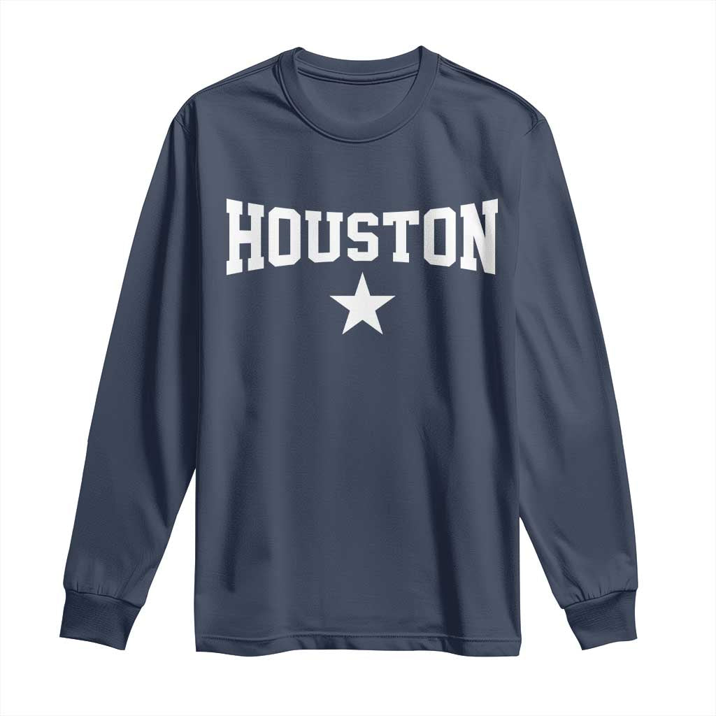 Vintage Houston Long Sleeve Shirt Retro Texas Throwback Athletic Sports Style 80s 90s TS10 Navy Print Your Wear