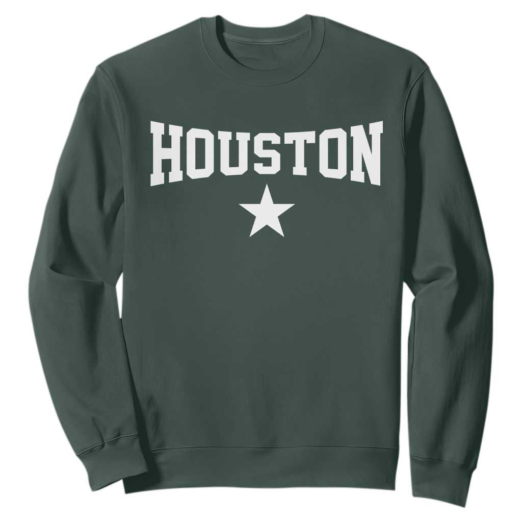 Vintage Houston Sweatshirt Retro Texas Throwback Athletic Sports Style 80s 90s TS10 Dark Forest Green Print Your Wear