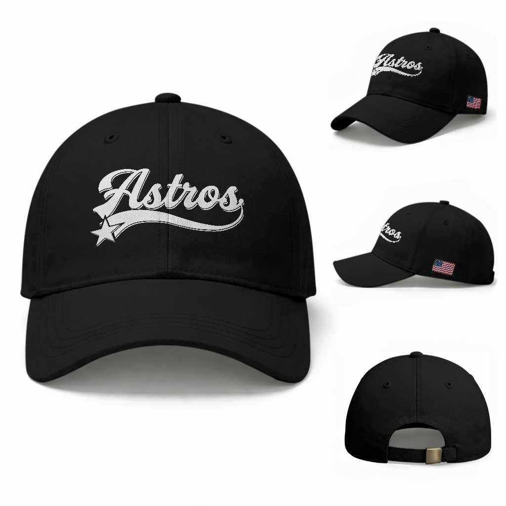 Vintage Astro Script Name Baseball Cap Texas Vintage Sports Jersey Style 80s 90s TS10 Baseball Cap Universal Fit Black Print Your Wear
