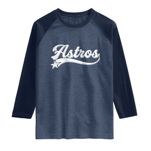 Vintage Astro Script Name Raglan Shirt Texas Vintage Sports Jersey Style 80s 90s TS10 Heather Denim Navy Print Your Wear