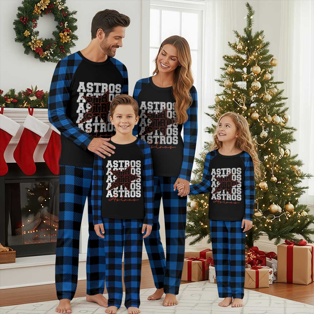 Vintage Astro Last Name Plaid Pajama Set - Baseball Fan Graphic Family Sleepwear TS10 Blue Plaid Print Your Wear