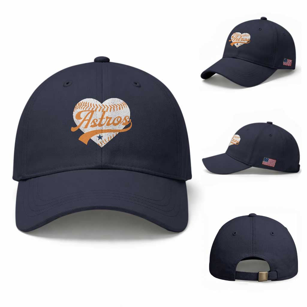 Retro Astro Script Name Baseball Cap Baseball Heart Vintage Sports Fans TS10 Baseball Cap Universal Fit Navy Print Your Wear