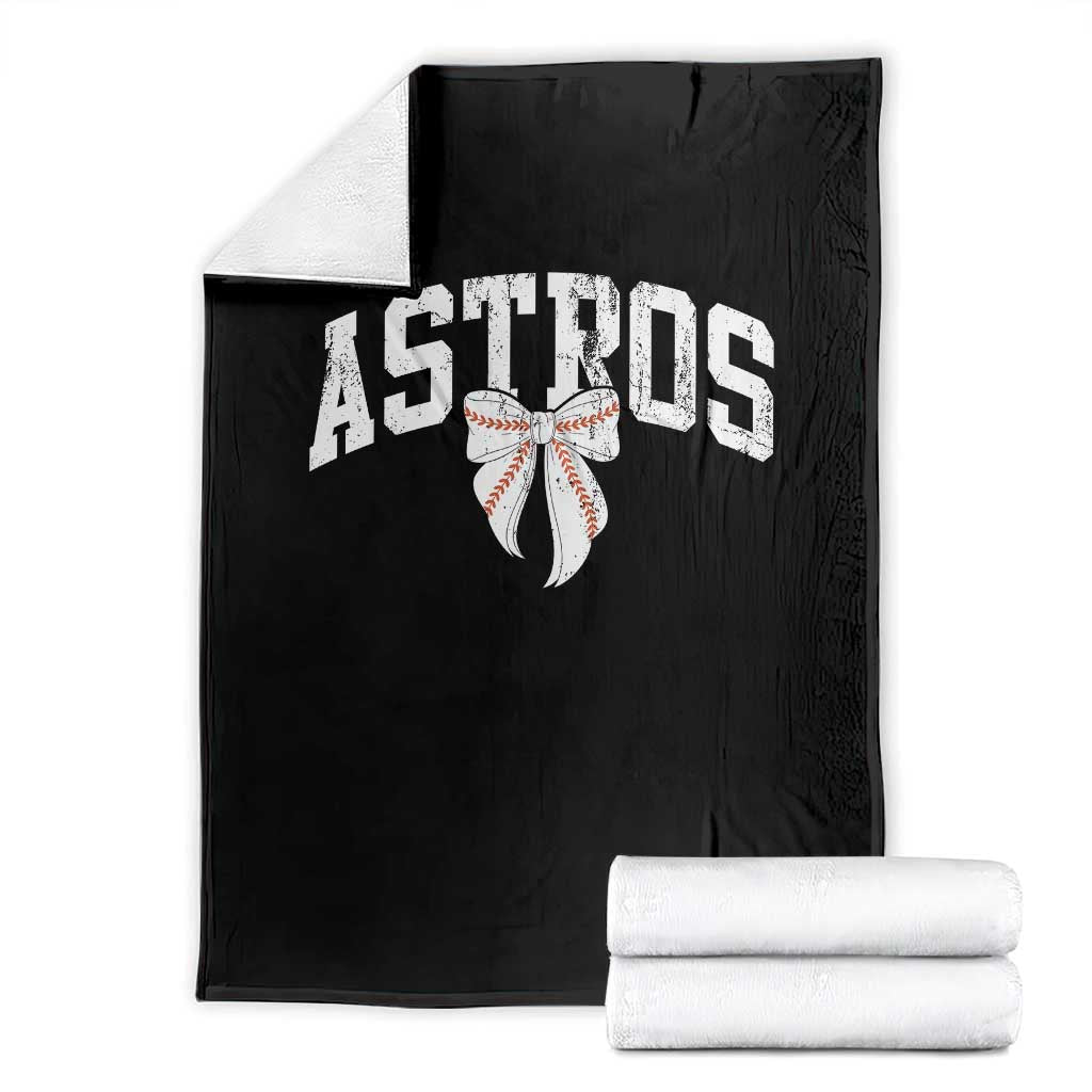 Retro Astro Varsity Name Throw Blanket Baseball Coquette Bow TS10 Black Print Your Wear