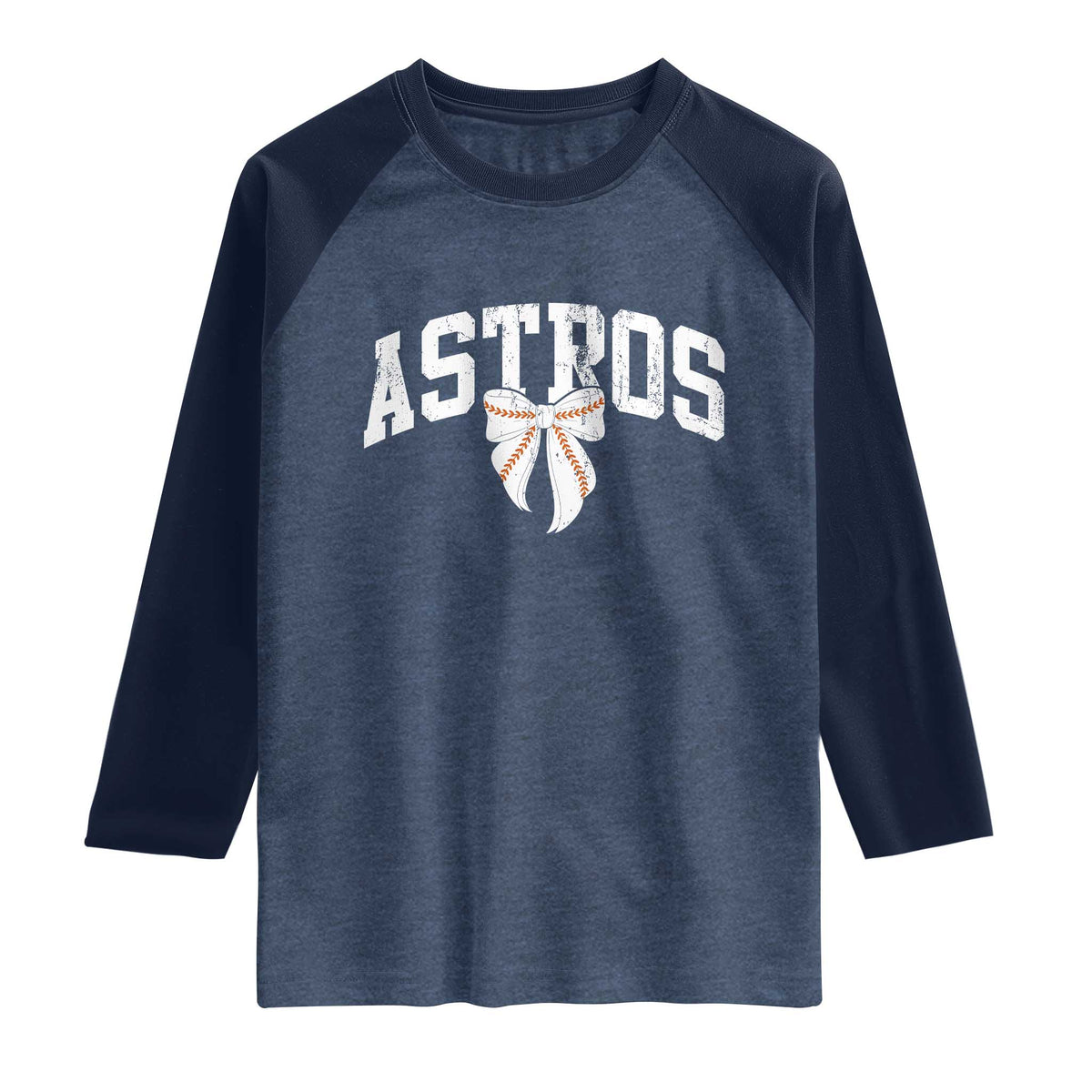 Retro Astro Varsity Name Raglan Shirt Baseball Coquette Bow TS10 Heather Denim Navy Print Your Wear