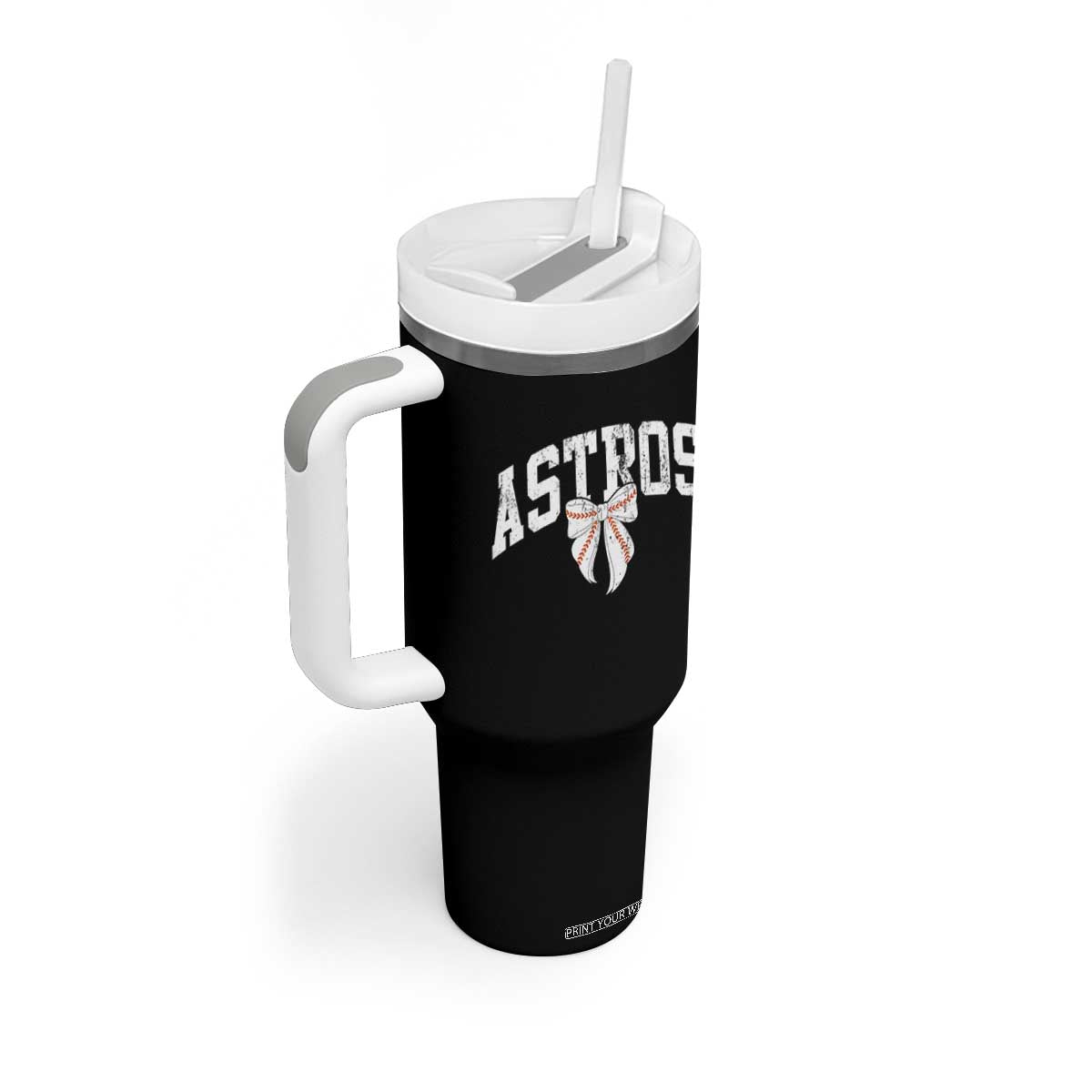 Retro Astro Varsity Name Tumbler With Handle Baseball Coquette Bow TS10 Print Your Wear