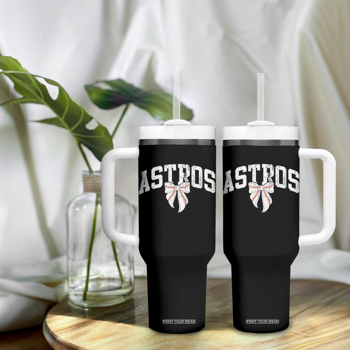 Retro Astro Varsity Name Tumbler With Handle Baseball Coquette Bow TS10 Print Your Wear