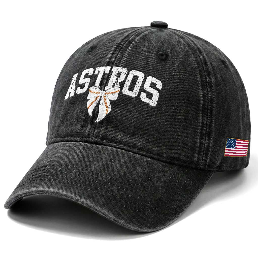 Retro Astro Varsity Name Washed Cotton Baseball Cap Baseball Coquette Bow TS10 Print Your Wear