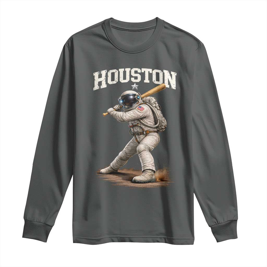 Houston Astronaut Baseball Player Long Sleeve Shirt Clutch City TS10 Dark Heather Print Your Wear
