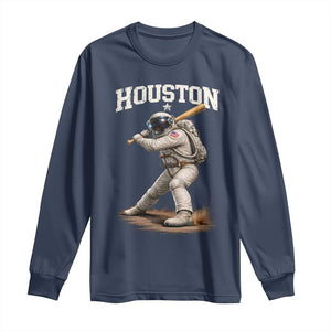 Houston Astronaut Baseball Player Long Sleeve Shirt Clutch City TS10 Navy Print Your Wear