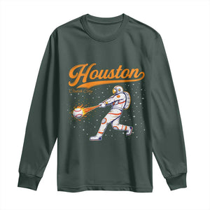 Houston Clutch City Long Sleeve Shirt Astronaut Baseball Player In Space TS10 Dark Forest Green Print Your Wear